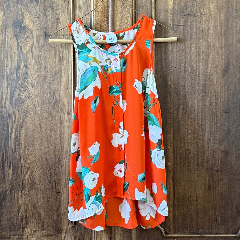 Orange Floral Sleeveless Blouse